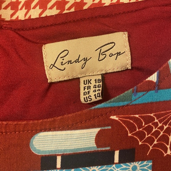Lindy Bop Red and Blue Book Print Dress - Picture 4 of 7